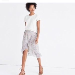 Madewell Floral Midi Skirt in White and Gray